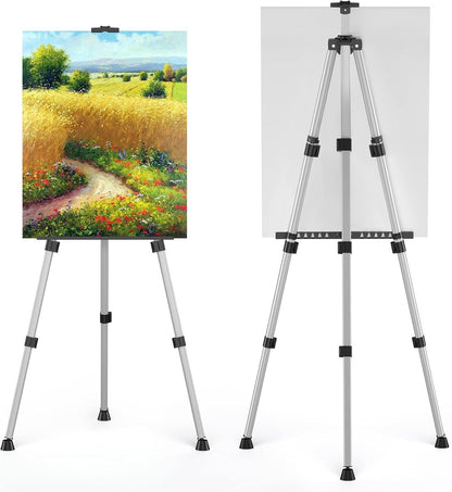 Art Painting Artist Easel Stand, Portable Adjustable Aluminum Metal Tripod Display Easel with Bag, Height from 17 to 66 inch for Table-Top/Floor Drawing and Displaying, Black