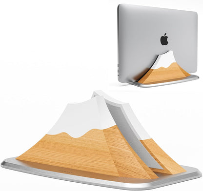 AFOOYO Vertical Dual Laptop Stand - Snow Peak-Shaped Wooden Adjustable Laptop Holder,2 Slots Desktop Dock Compatible with All MacBook, Surface,Chromebook,Dell & More(Beechwood)