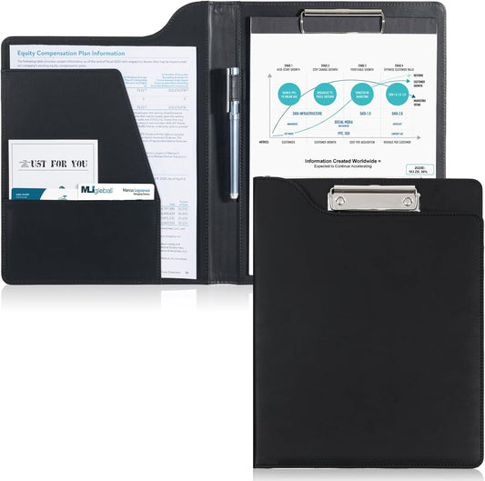 ProCase Clipboard Folder Portfolio, A4 Leather Padfolio Clipboard, Professional Business Portfolio Folder for Interview Resume Office Conference -Black