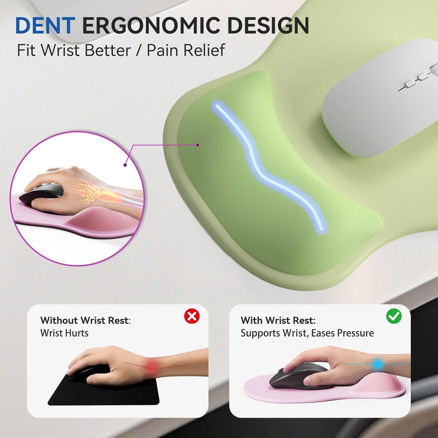 Ergonomic Mouse Pad with Wrist Rest,Cute Gel Mousepad Wrist Support - Small Mini Portable for Travel Mouse Pads for Desk Laptop,Computer,Office & Home Decor (Pink&Light Pink)