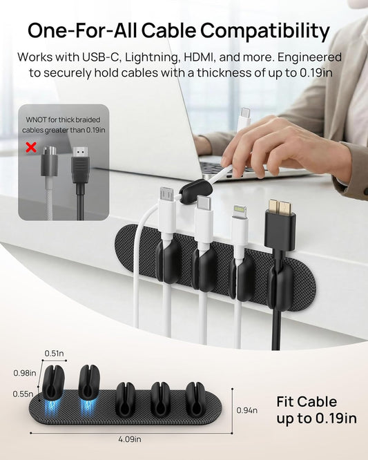6 Pack Magnetic Cable Holder [2 in 1 Magnet & Adhesive] Cable Clips Silicone for Phone Charger, SODI Minimalist Cord Holder for Nightstand, No-Residue Adhesive Cord Organizer for Desk, Car, Office