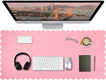 Copkim 35 x 16.5 Inch Felt Desk Mat with Scalloped Edges, Large Felt Mouse Pad Non Slip Scalloped Computer Laptop Desktop Pad for Keyboard and Mouse Home Office(Gray)