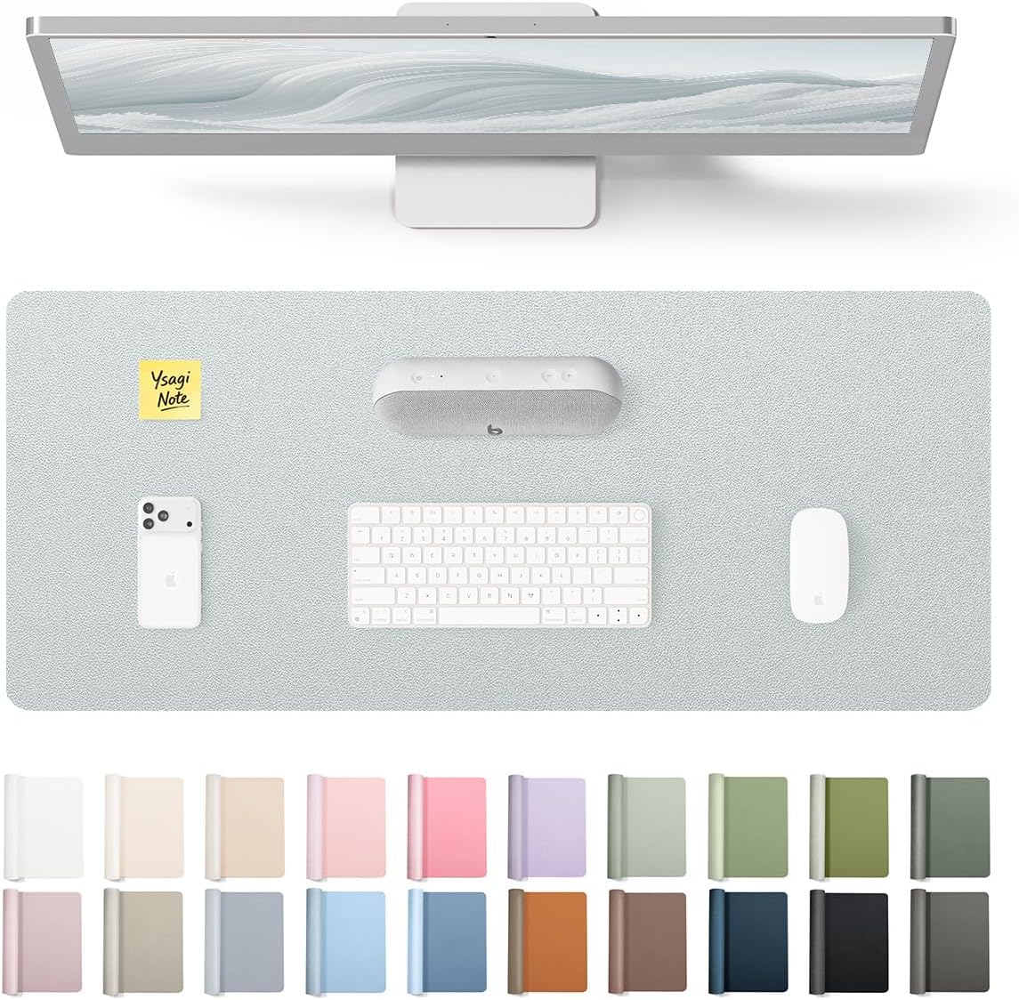 YSAGi Large Extended PU Leather Desk Pad Protector – Non-Slip Waterproof Desk Mat for Office & Home, Easy Clean Mouse Pad & Laptop Writing Blotter 35.4"x17" Black - Colors B