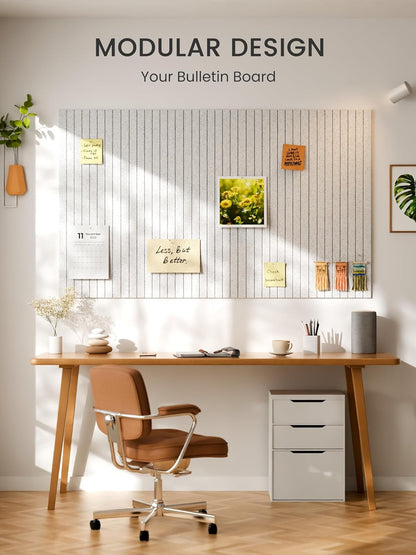 Bumusty Large Cork Board Alternative-48 x 36" Felt Bulletin Board Tiles, with 30 Pushpins, 70 Adhesive Tabs, Fine-Stripe 12-Pack, Cork Boards for Office Push Pin Board Felt Board-Oatmeal