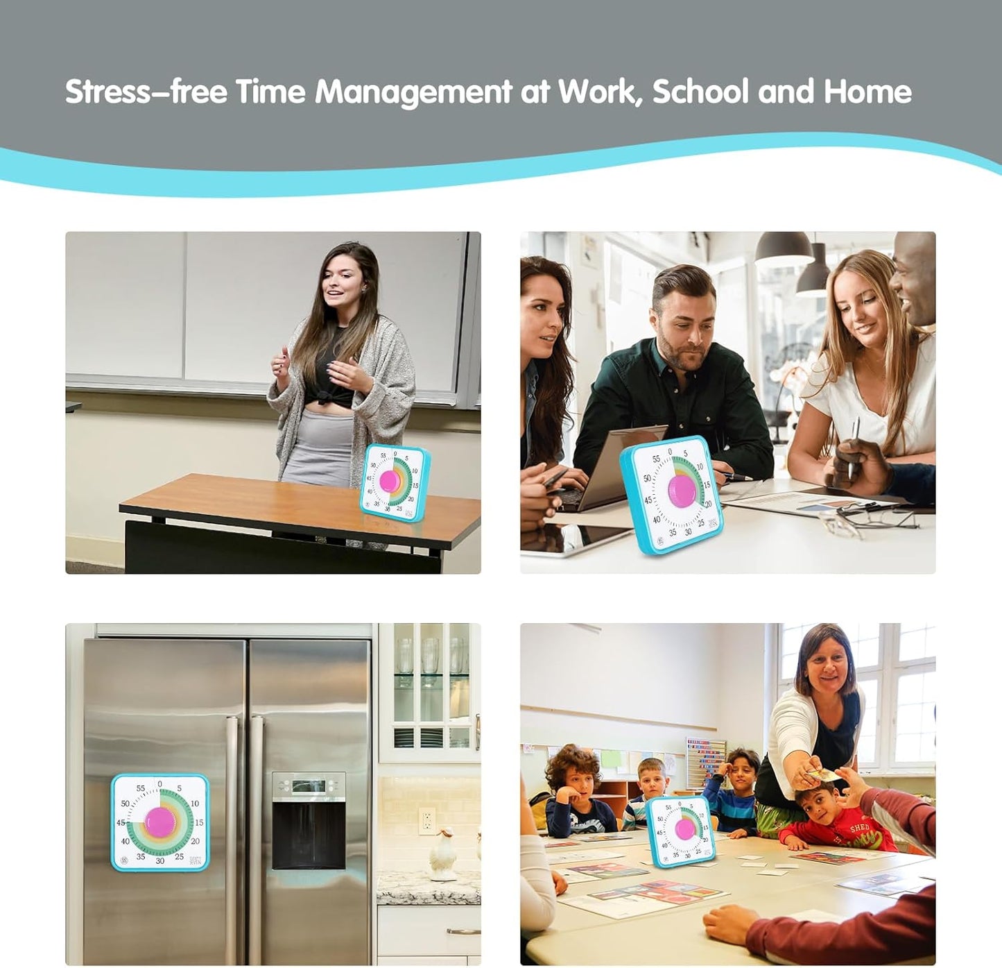 Visual Timer 7.5 inch; 60 Minute 1 Hour Countdown Timer for Kids Classroom Teaching Tool Home Office Meeting, Mechanical Countdown Clock for Exam Time Management Magnetic, Sky Blue with Colorful Disc