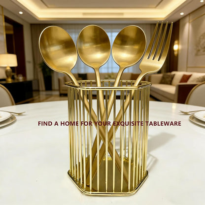 Gold Metal Pen Holder for Desk - Heavy Duty Makeup Brush Organizer Cup with, Pencil Holder for Office & Home, Storage for Stationery/Cosmetics/Art Supplies, Matte Finish, 4.8 Inch (Round)