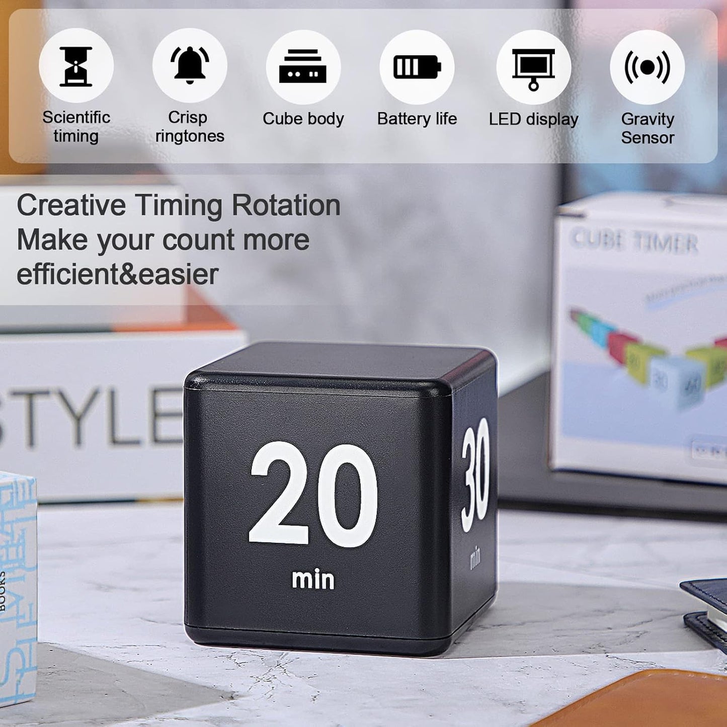 Weewooday Cube Timer, Gravity Sensor Flip Timer for ADHD Productivity, Classroom Kitchen Study Workout Cooking Desk Timers for Time Management, 15 20 30 60 Minutes Countdown Tool(Pink)