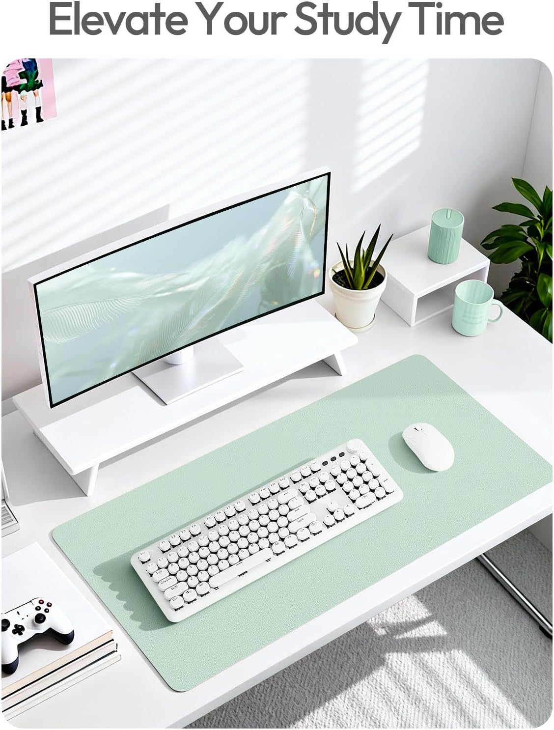 YSAGi Leather Desk Pad Protector, Office Desk Mat, Large Mouse Pad, Non-Slip PU Leather Desk Blotter, Waterproof Laptop Desk Writing Pad for Office and Home (23.6" x 13.8", Eggshell) - Colors A