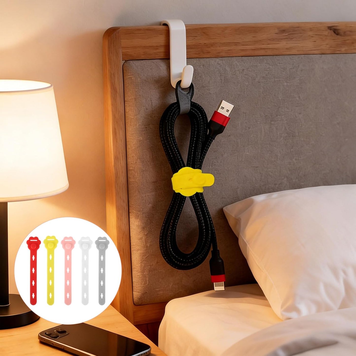 25 Pcs Silicone Cable Ties, Reusable Cable Straps Wire Organizer, Cable Management Cord Organizer for Fastening Earphone Phone Charger Home Office Desk Kitchen Appliances Cable Cords Wires