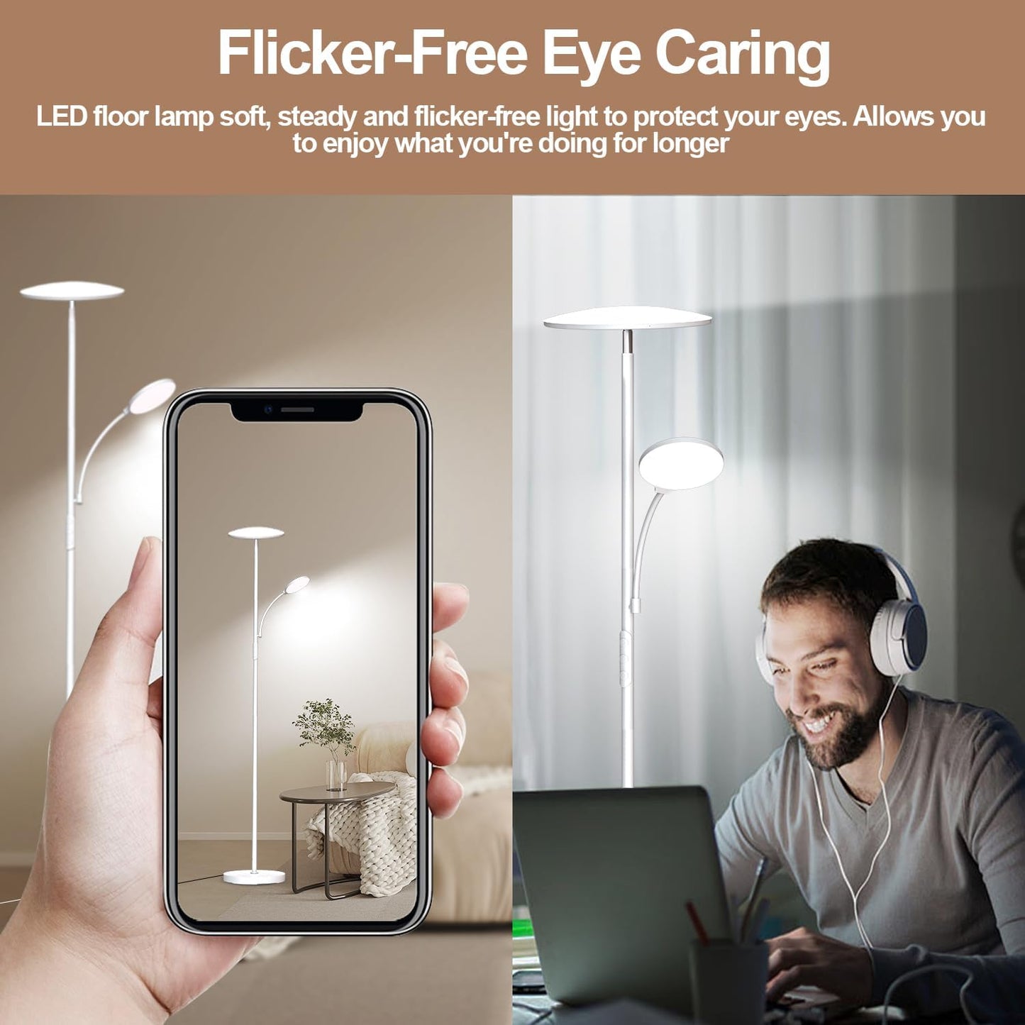 marctronic Floor Lamps for Living Room, 44W/4500LM Super Bright 2 in 1 LED Floor Lamp with Remote, Stepless Dimmable, 69" Tall Standing Floor Lamp with Bendable Reading Light for Bedroom Office