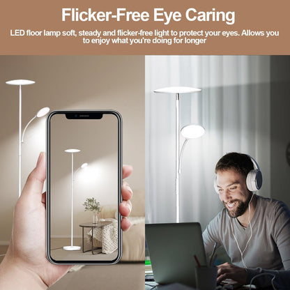 marctronic Floor Lamps for Living Room, 44W/4500LM Super Bright 2 in 1 LED Floor Lamp with Remote, Stepless Dimmable, 69" Tall Standing Floor Lamp with Bendable Reading Light for Bedroom Office