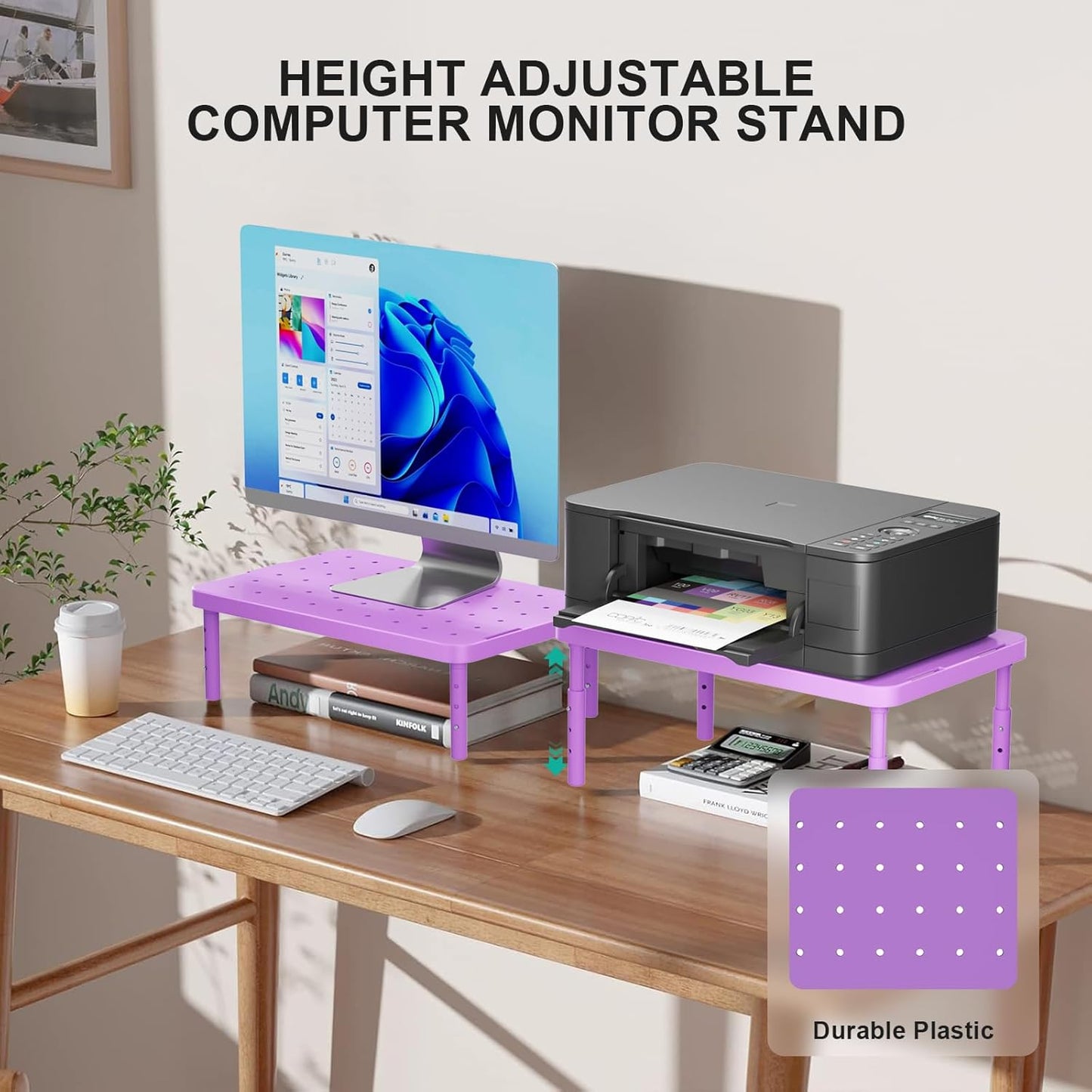 WALI Monitor Stand Riser with Drawer and 2 Pen Holders, Desk Organizers and Accessories for Computer, Printer, Laptop Stand for Home Office Supplies, (PTT004-B), 1 Pack, Black