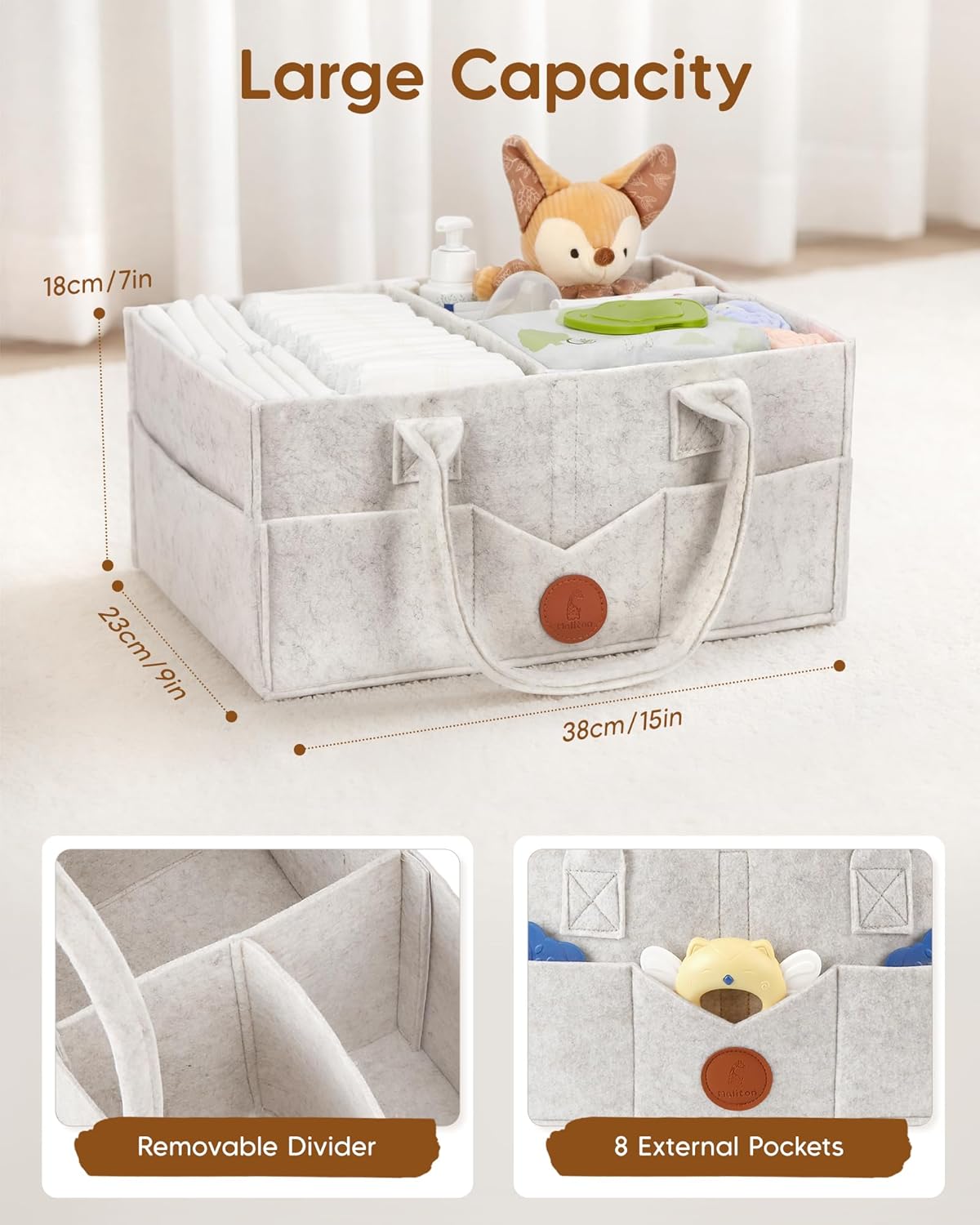 Maliton Baby Diaper Caddy Organizer for Changing Table, Nursery Storage Bin Basket with Handle, Felt Diaper Organizer Suitable for Indoor Outdoor (Khaki)