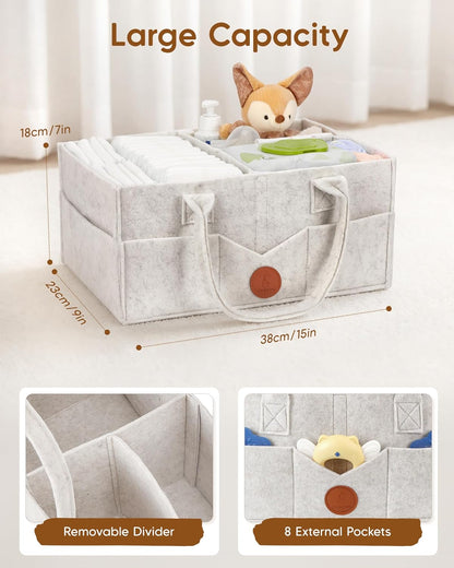 Maliton Baby Diaper Caddy Organizer for Changing Table, Nursery Storage Bin Basket with Handle, Felt Diaper Organizer Suitable for Indoor Outdoor (Khaki)