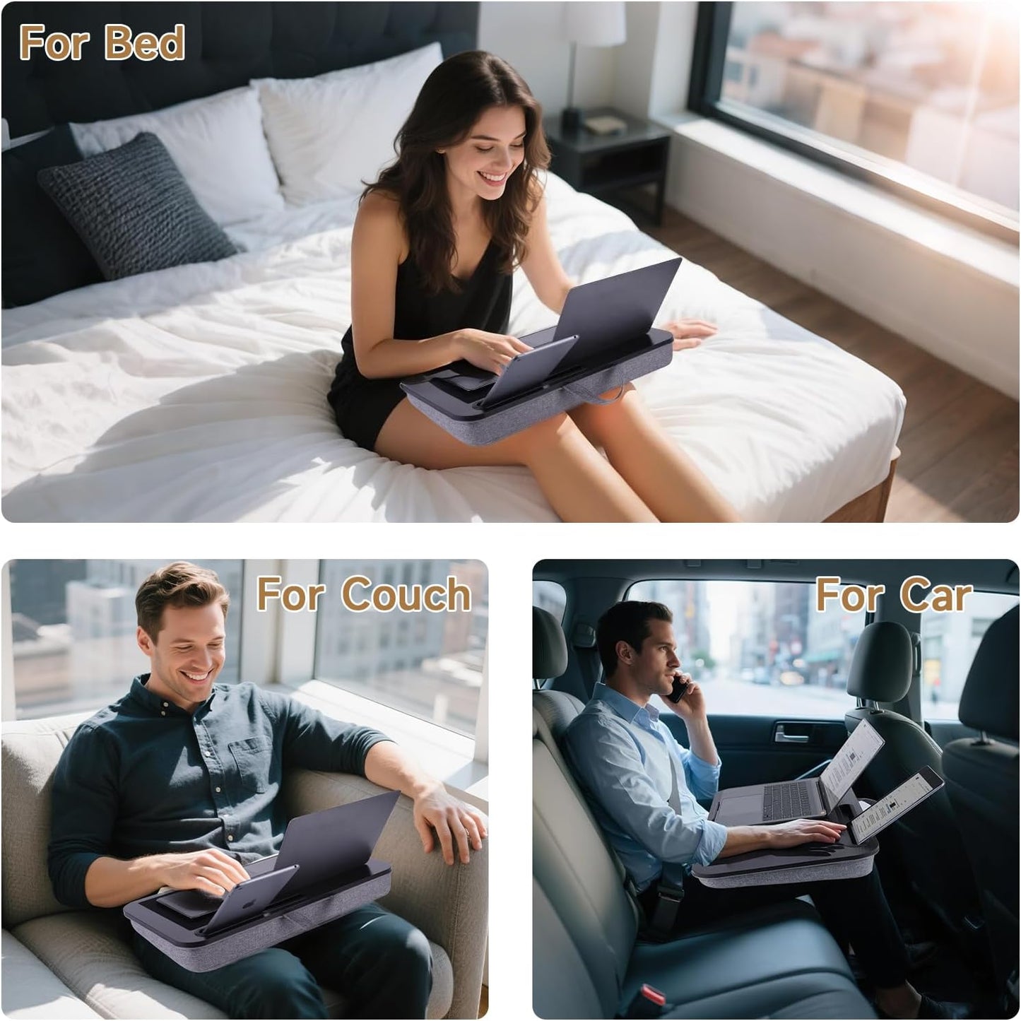 ASIEIT New Laptop Lap Desks for Adults, Fits Up to 17.3" Laptops, Portable Laptop Desk for Bed, Multi-Functional Bed Desk with Mouse Pad, Cushion, Phone Holder & Handle, Lap Stand for Bed, Couch, Car