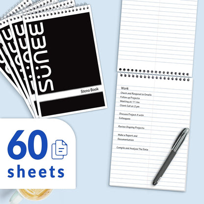 SUNEE 2 Pack Steno Pads 6x9, Gregg Rule, 60 Sheets, Spiral Notebook 6x9, White Paper, Take Notes with Top Spiral Notebook, for School, University, College, Work, Office, Yellow