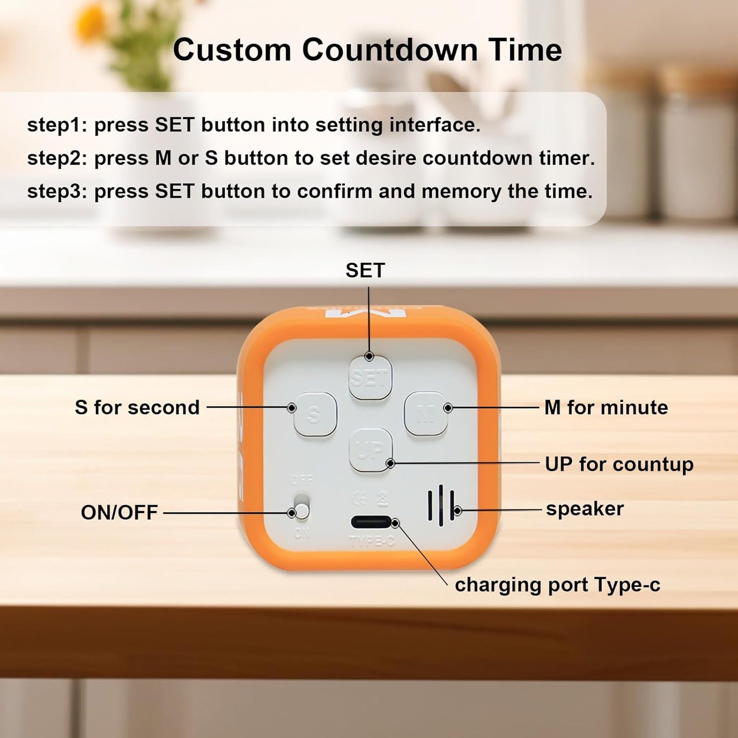 Rotating Cube Visual Pomodoro Timer 5, 25, 10 50 Minutes Preset + Custom Countdown, Rechargeable Desk Productivity Flip Timer with Detachable Silicone Cover for ADHD Study Work Kitchen School (White)