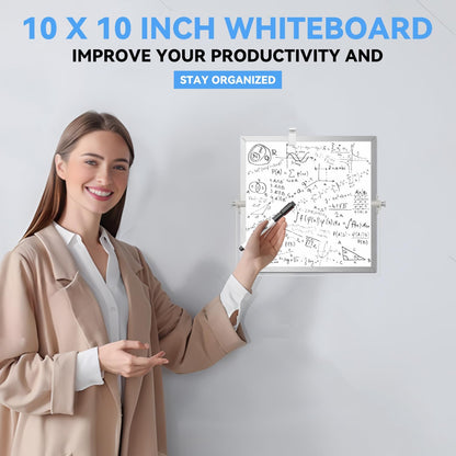 Dry Erase White Board, Cazeyoo Magnetic Desktop Whiteboard 16 x 12inch with Stand, 10 Markers, 4 Magnets and 1 Eraser, Portable Double-Sided White Board for Kids Drawing, Office, Home, School