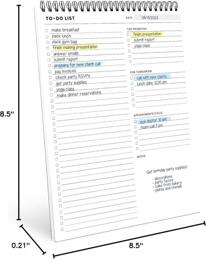 To Do List Notepad: With Multiple Functional Sections - Large Size 8.5x11" 52 Sheets - Tear Off Daily Planner Notebook - Task CheckList Organizer Agenda Pad for Work - Note, Plans, Goals, Grocery, and