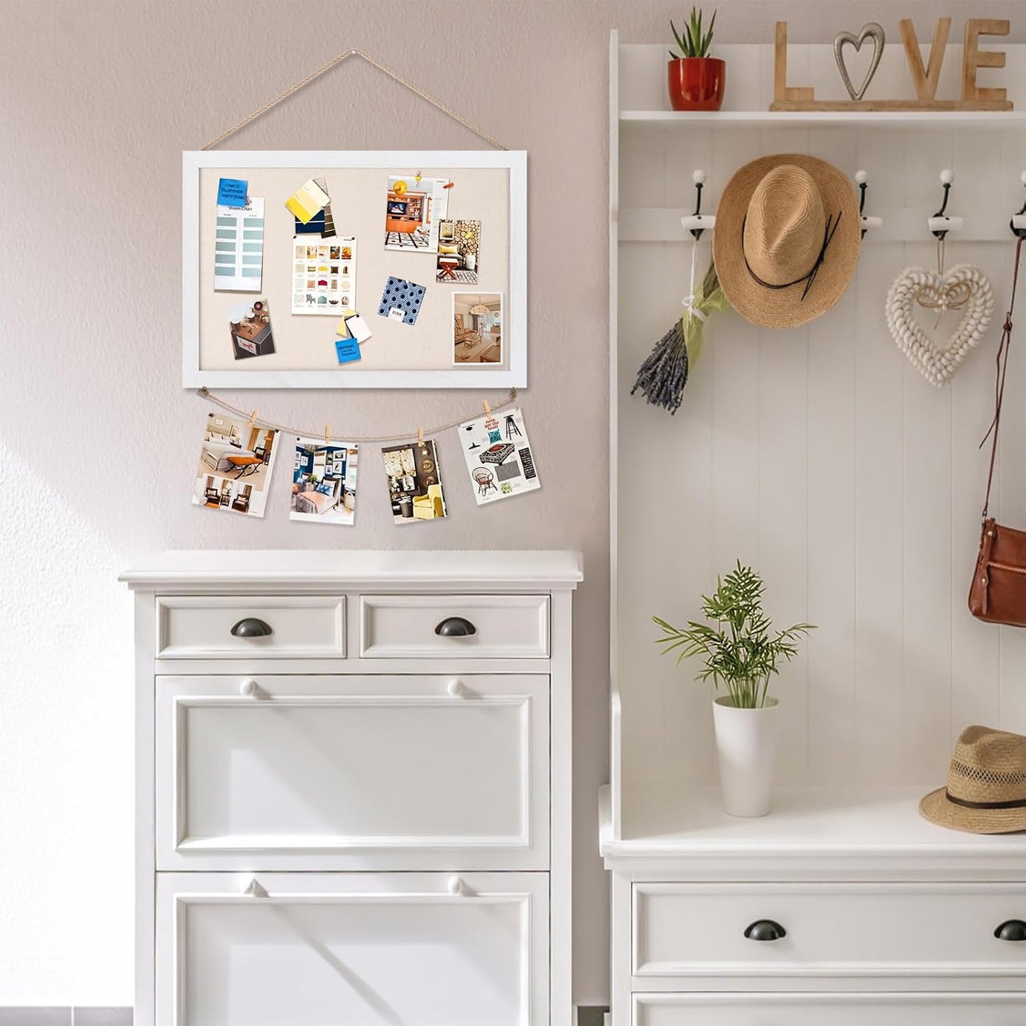 Emfogo Cork Board Vision Board, 16 "x11 White Linen Cork Boards for Walls with Frame, Pin Board Bulletin Board for Home Kitchen School Office Decor