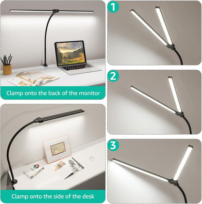 ShineTech LED Desk Lamp for Home Office, Ultra Bright Clamp Light with Flexible Gooseneck, 25 Lighting Modes, Eye-Caring Architect Lamp for Dual Monitors, Reading & Gaming Setup