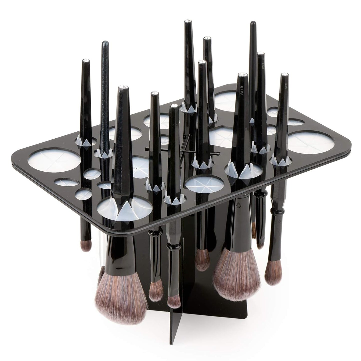 Luckyiren Acrylic Drying Rack for Brushes, Collapsible Stand with 28 Slots for Nail, Paint, and Makeup Brushes – Black, Unisex, Ideal for Artists and Enthusiasts