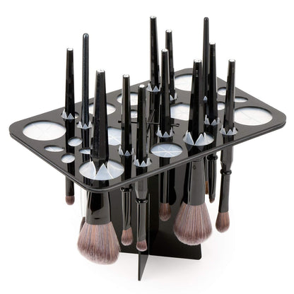 Luckyiren Acrylic Drying Rack for Brushes, Collapsible Stand with 28 Slots for Nail, Paint, and Makeup Brushes – Black, Unisex, Ideal for Artists and Enthusiasts
