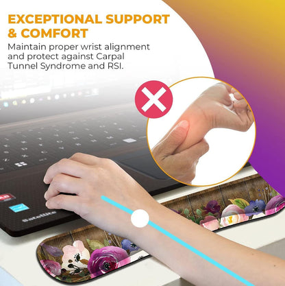 Mouse Pad with Wrist Support, Ergonomic Gel Mouse Pad Beautiful Flowers,Pink Hyacinths on Wood Panel，Non-Slip Durable, Memory Foam Keyboard Wrist Rest, Suitable for Office Typing Games