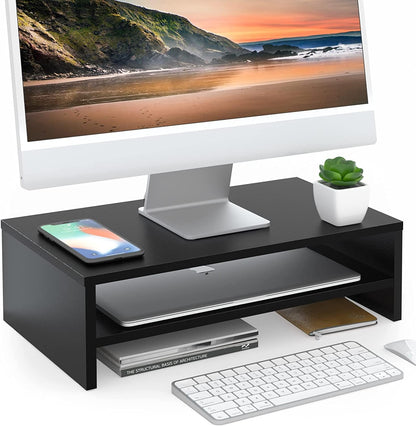 FITUEYES Monitor Stand - 2 Tier Computer Monitor Riser Shelf, Wood Desktop Stand for Laptop Computer Screen, Desk Organization, Office Supplies