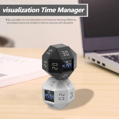 Mini 12 Sided Cube Timer, 11 Preset Times Pomodoro Timer for Enhanced Productivity. Ideal for ADHD Management, Workout, Study & Kitchen Cooking. Easy to Use（White）