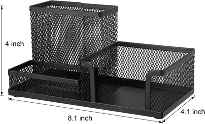 Comix 360° Rotating Pen Holder for Desk, 5 Compartments Office Desk Organizer, Black Mesh Metal Pencil Holder Cup for Office Home School