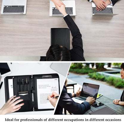 ProCase Portfolio Business Padfolio Folder with Zipper, Conference Meeting Executive File Legal Document Organizer with Pockets Letter Size A4 Writing Pad Notepad Padfolio -Black