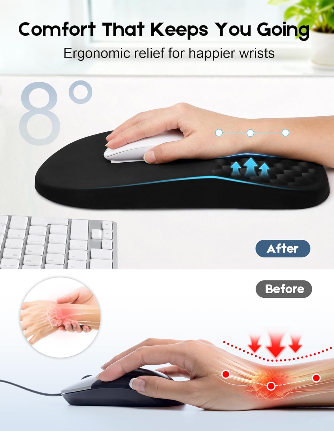 Mouse Pad with Wrist Rest, Ergonomic Mouse Wrist Rest for Pain Relief, Mousepad with Massage Bumps Design, Soft Memory Foam, Non-Slip Base, Wrist Pad for Mouse for Office School Home Gaming
