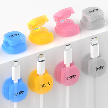 8 Pack Spring Cord Holder Clips [360° Rotatable, 1-Hand Use] — Adhesive Cable Clips for Nightstand, Desk, Wall & Kitchen | Phone Charger Cord Holder | No-Residue | Fits 2.5–8mm Cables