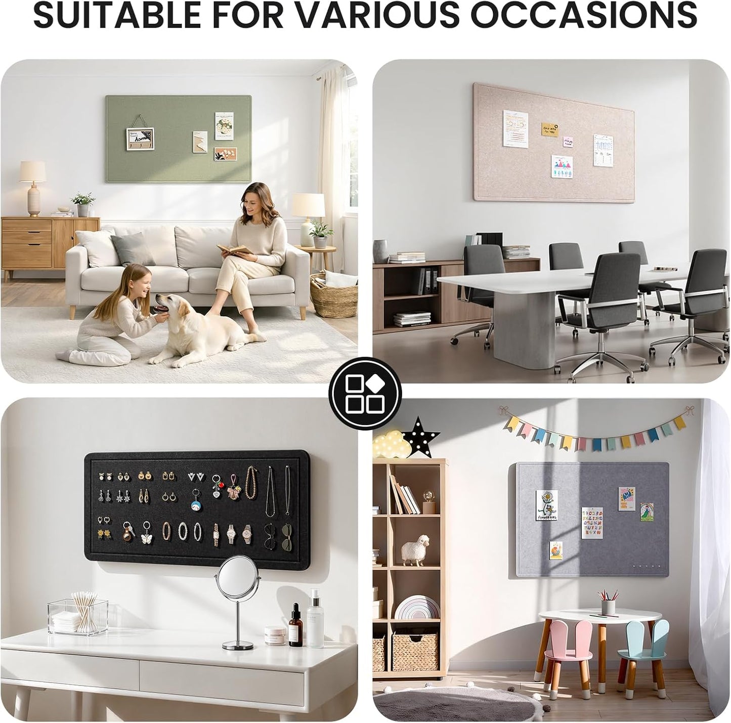 Large Bulletin Board, 35 X 17 Inches Felt Cork Board with 40 Pushpins, Foldable Felt Notice Pin Board Photo Display Board with Self-Adhesive Tape for Office Home School (Oatmeal, 35x17 inch)