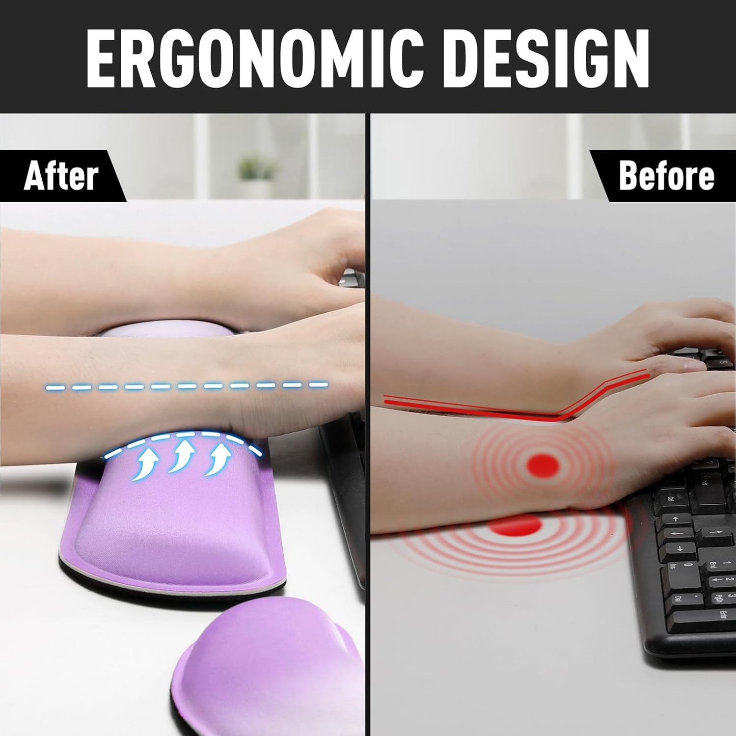 Gimars Upgrade Enlarge Silky and Superfine Fabric Gel Memory Foam Keyboard Wrist Rest Set, Ergonomic Keyboard Mouse Wrist Support for Typing Pain Relief, Comfort for Office, Gaming, Computer, Black