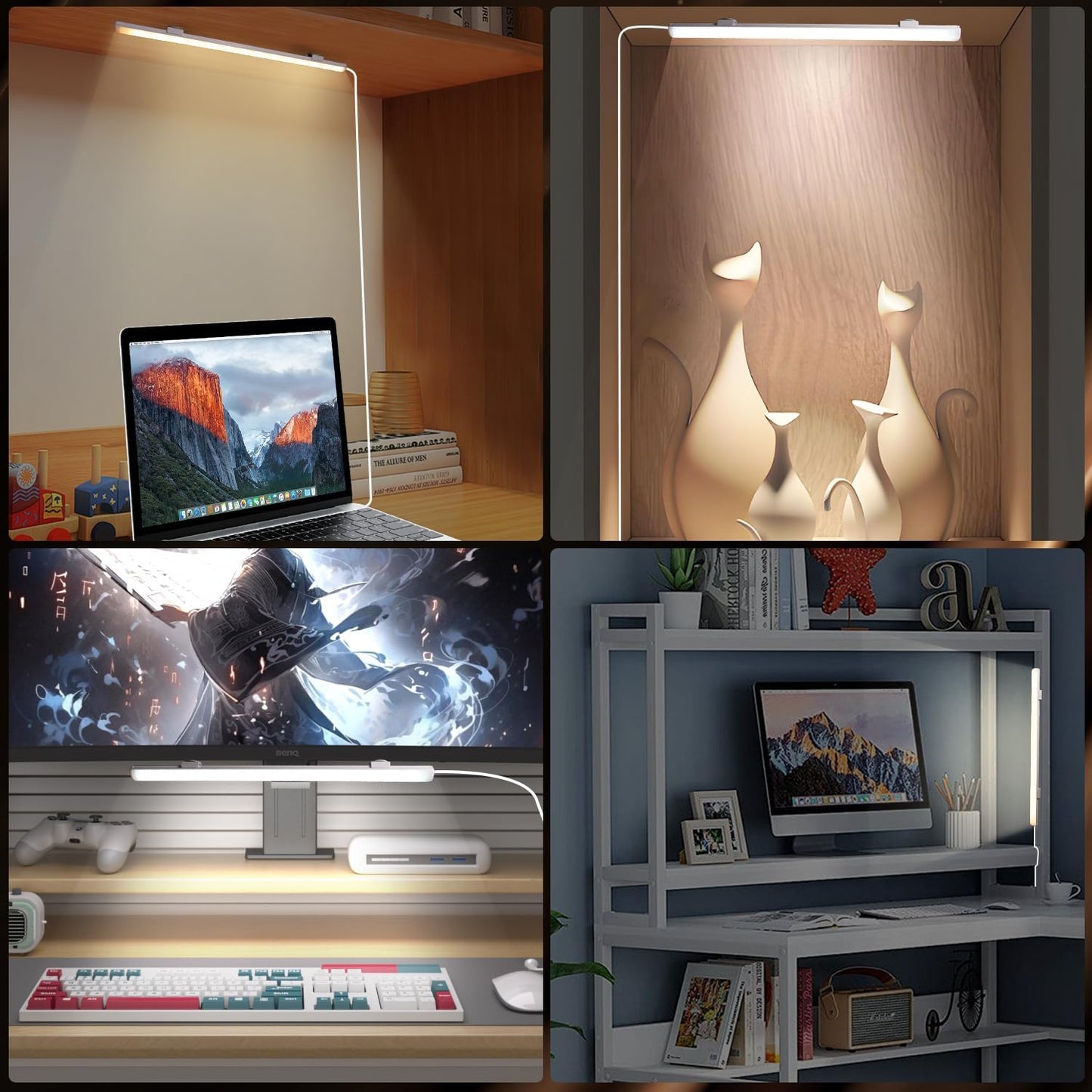 12 Inch LED Light Bar USB Powered 3 Colors White, Warm White, Yellow, with Switch, Magnetic Dimmable Frosted Cover, for Under Monitor Desk Cabinet, 3D Printer, Over Sink