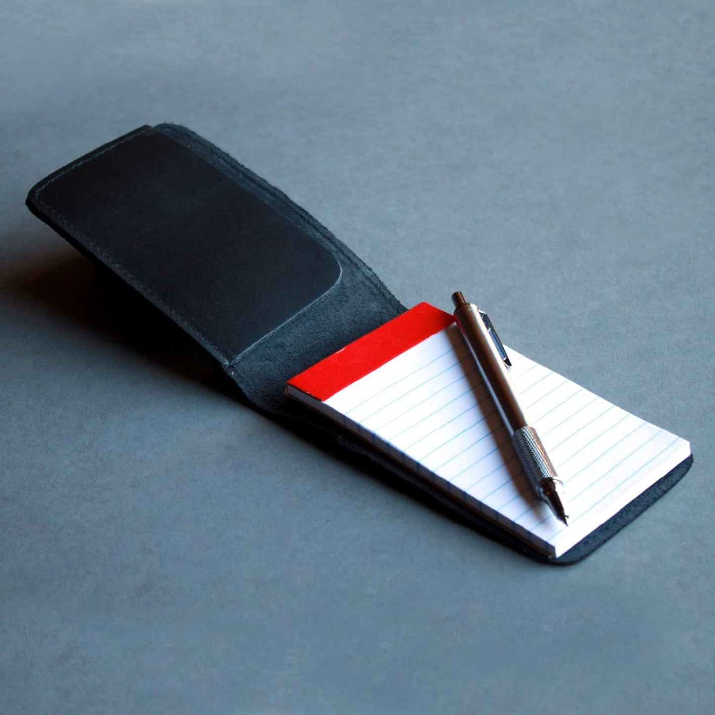 Minimalist 3x5" Leather Memo Pad Cover Notepad Holder Police Gear, Smooth Black