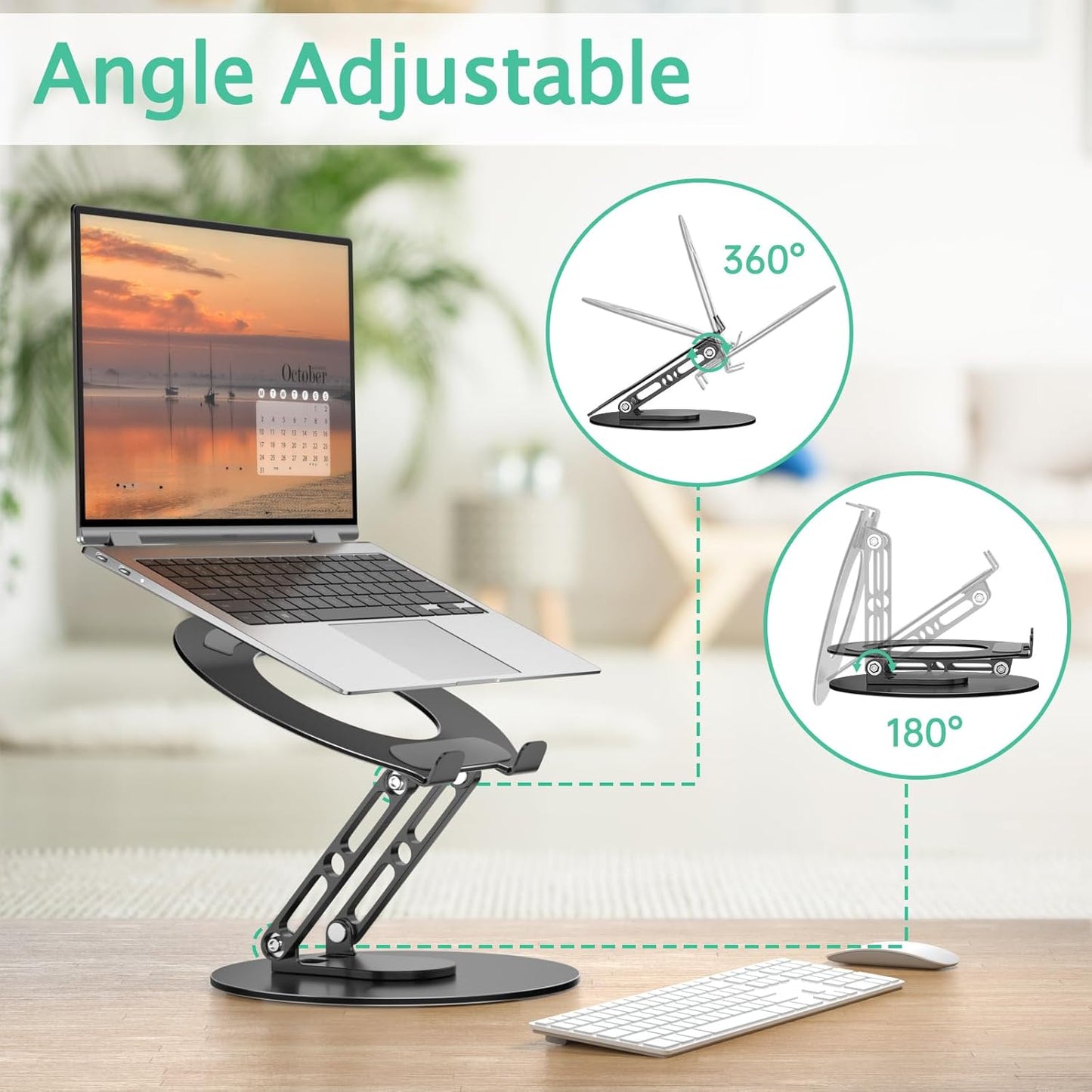 Laptop Stand for Desk Adjustable Computer Stand with 360 Rotating Base Ergonomic Laptop Riser Mount for Desk Foldable Protable Computer Desk Fits with MacBook Pro Air, Rectangle