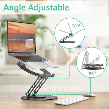 Laptop Stand for Desk Adjustable Computer Stand with 360 Rotating Base Ergonomic Laptop Riser Mount for Desk Foldable Protable Computer Desk Fits with MacBook Pro Air, Rectangle
