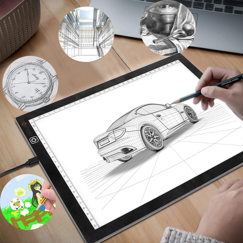 AIAURORA A4 LED Copy Board Light Tracing Drawing Board, Ultra-Thin Adjustable USB Power Art Craft LED Trace Light Pad for Tattoo Drawing, Diamond Painting, Streaming, Animation, Stenciling (A4)