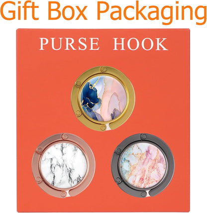 Folding Handbag Hanger - Portable Bag Holder, Women's Bag Table Hanger Hook（1Pack-AMarble）
