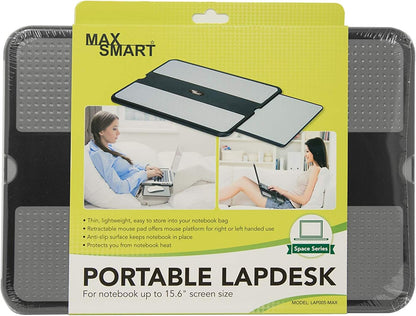 MAX SMART Portable Laptop Lap Pad, Laptop Desk with Retractable Mouse Tray, Sturdy Stable Work Surface for Bed Sofa Couch or Travel