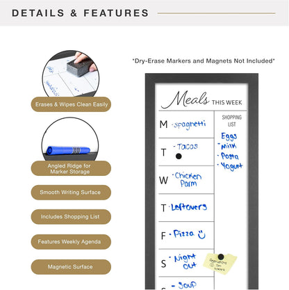 MCS Dry Erase Weekly Planner 11x24 Walnut Framed Calander Whiteboard for Wall, Plan Your Week with Family Weekly Planner for Dinners, Sports, Events & More