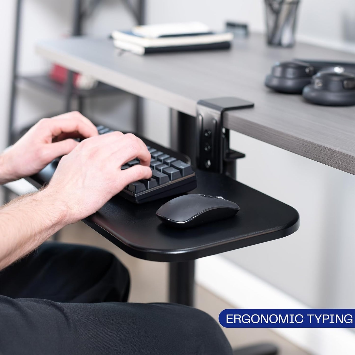 VIVO Clamp-on 23 x 10 inch Rotating Computer Keyboard and Mouse Tray, Extra Sturdy Desk Swivel Clamp, Ergonomic Typing, Black, MOUNT-KB04CB