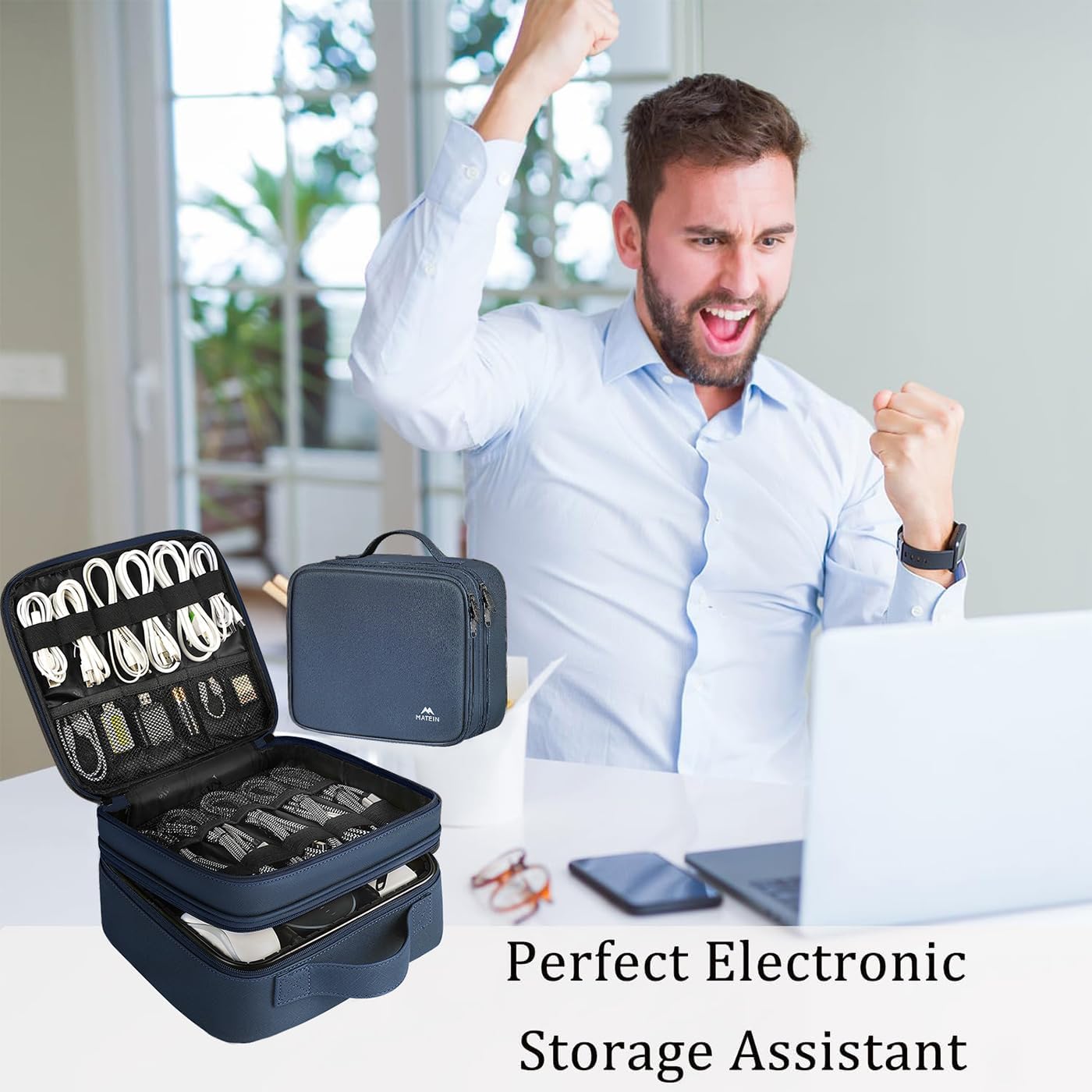 MATEIN Cable Organizer Bag, Waterproof Travel Electronic Storage, Shockproof Portable Double Layer Tech Bags Carrying Case for Cord, Earbuds, Charger, SD Card, DJ Gifts, Black