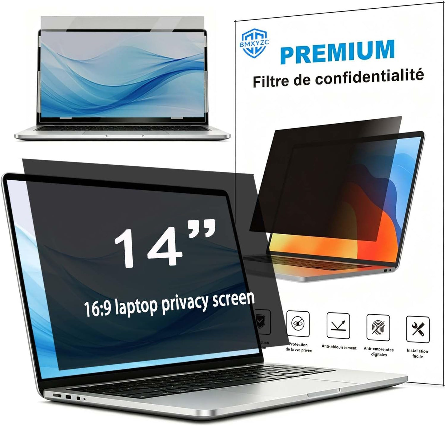 Laptop Privacy Screen 16.1 inch 16:9, 26° Anti Peeping Removable Anti Glare Blue Light Filter Compatible with All 16.1” 16:9 Laptops Portable Monitors