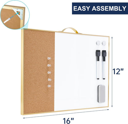 TSJ OFFICE Small Whiteboard Cork-Board - 16" X 12" Portable Aluminum Black Framed Magnetic Dry Erase Board, Small Bulletin Cork Board with Holder for Office, Home and School
