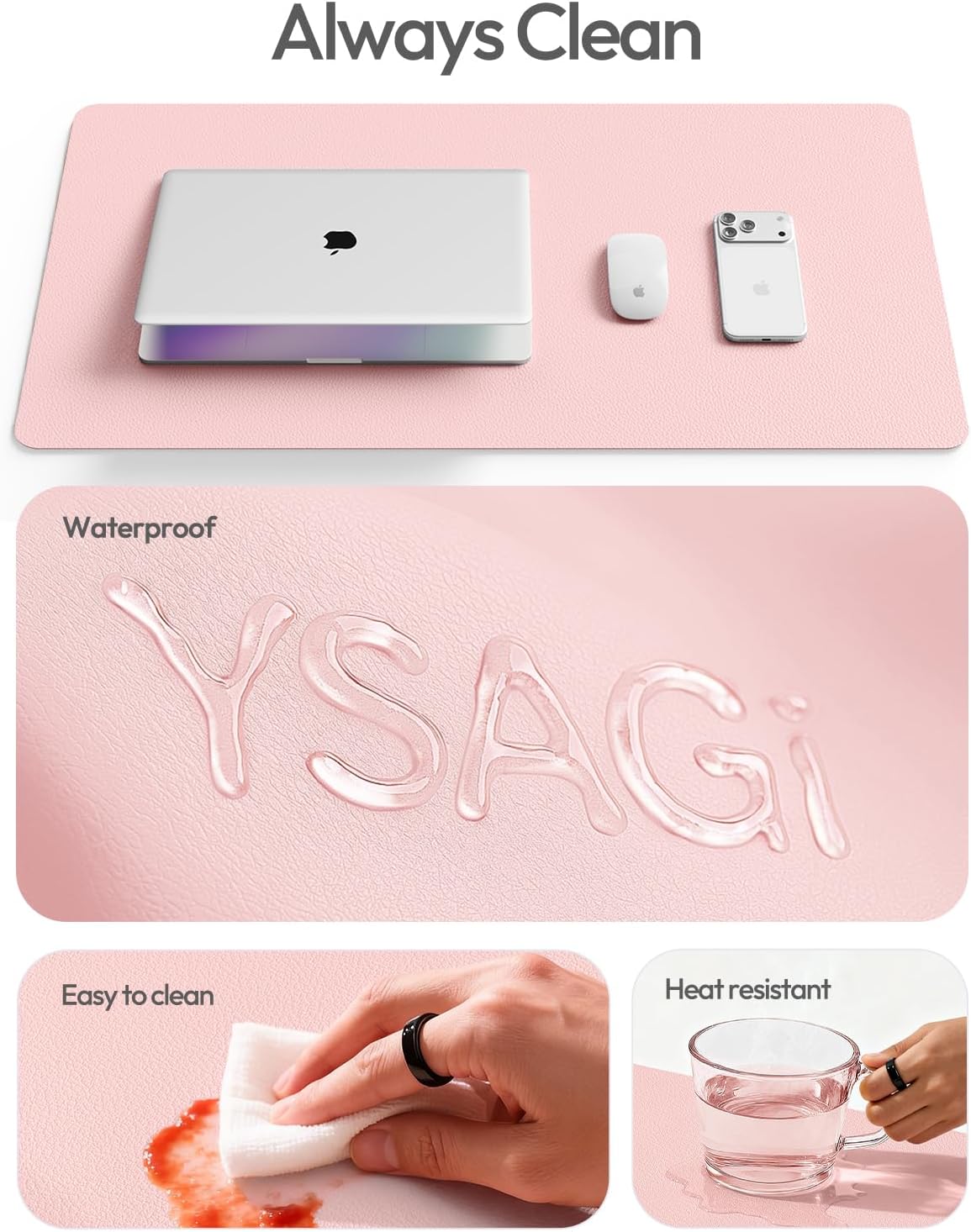 YSAGi Leather Office Desk Pad Protector, Large Mouse Pad, Non-Slip, PU Leather, Laptop Desk Blotter, Waterproof Writing Pad for Office and Home, Black, 23.6" x 13.8" - Colors B