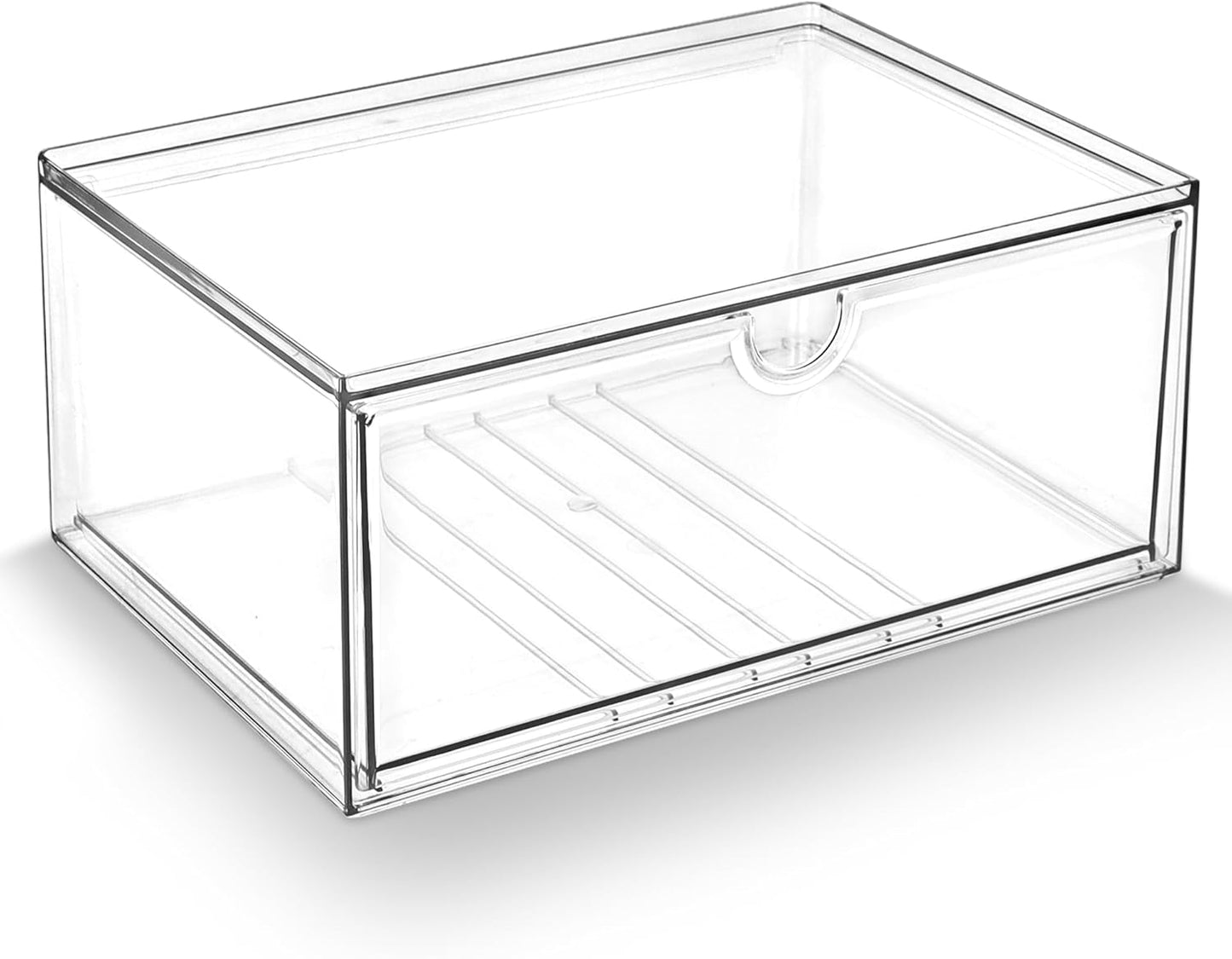 Prsildan Acrylic Drawer Makeup Organizer with 6 Drawers (Not for Baby Bottle), Set of 2 Office Desk Organizers Accessories, Clear Stackable Storage Drawers for Vanity, Craft (Largest Drawer 4" Tall)